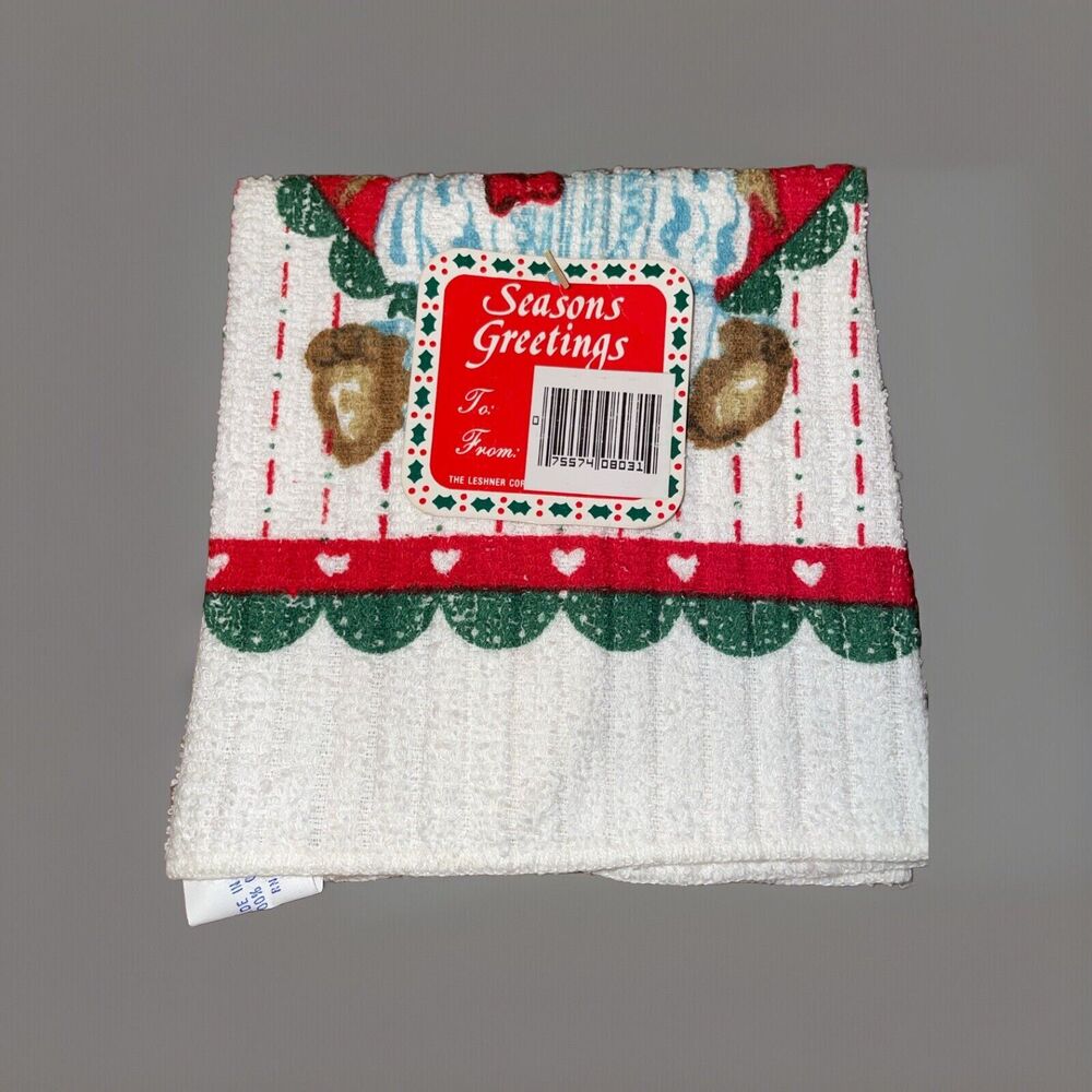 Vintage NOS Christmas Teddy Angel Kitchen Dish Cloth The Leshner Company - Picture 2 of 6
